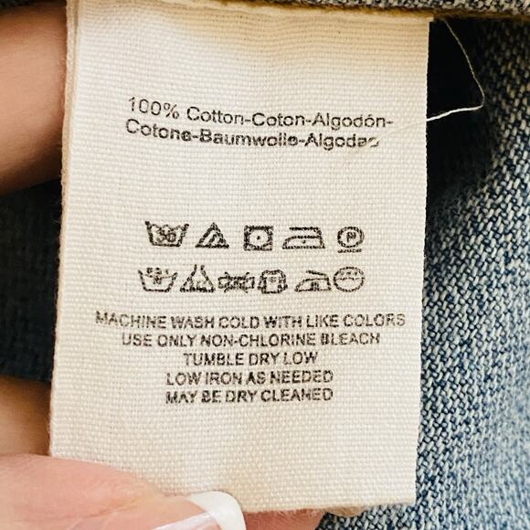 Free People Oversized Jean Jacket M Denim Distressed Retro Trucker Fall Boho - Picture 10 of 11